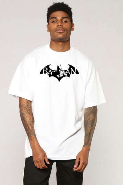 swOzz تي شيرت أبيض عالي الجودة مطبوع عليه باتمان
