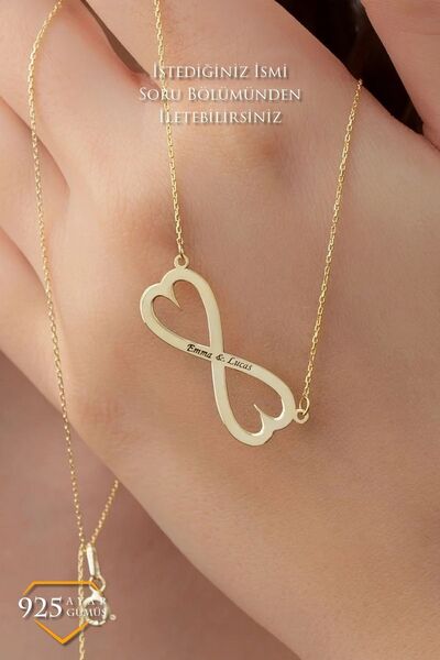 JEMIRA Çift İsimli Sonsuz Kalp Gümüş Kolye Kişiye Özel 925 Ayar 14k Altın Ren...