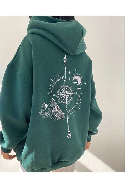 npLStore Φούτερ με κουκούλα Unisex Compass Special Design με στάμπα μεγάλου μεγέθους