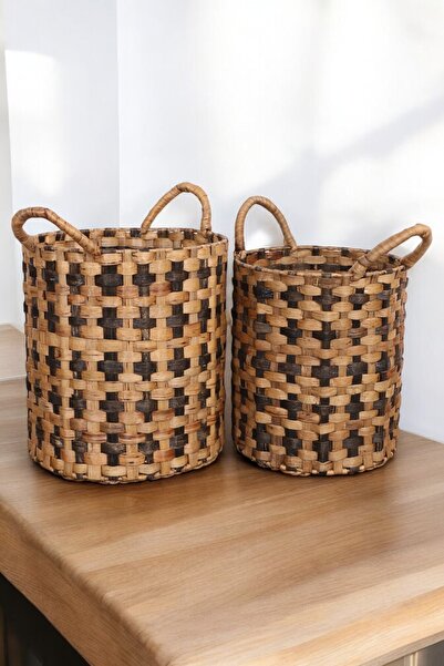 oceanpoint İkili Doğal Bitki Lifi Saklama ve Çamaşır Sepeti Seti El Yapımı Da...