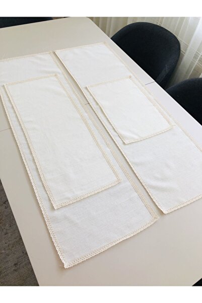 İpekce kanavice 4 parça işlenebilir linen kumaş salon takımı