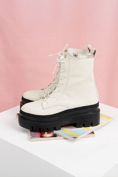 CZ London Genuine Leather Women's Boots Boots Platform Sole Lace Up Zippered