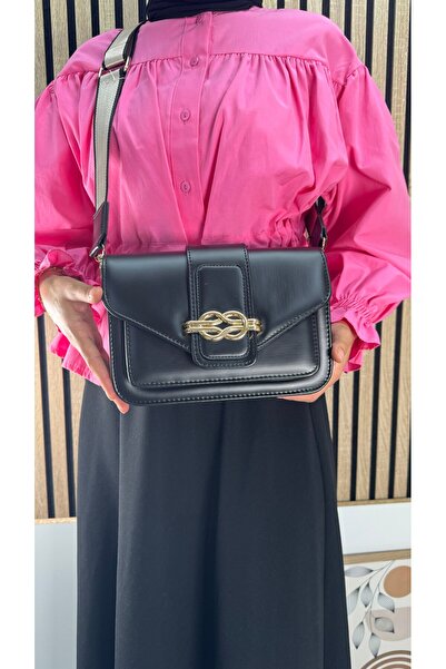 Allyup Чорна жіноча сумка через плече 4001 - з пряжкою та регульованим ременем