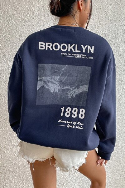 SeusCraft Hanorac oversize Brooklyn bleumarin din 1898, iarnă groasă, guler r...