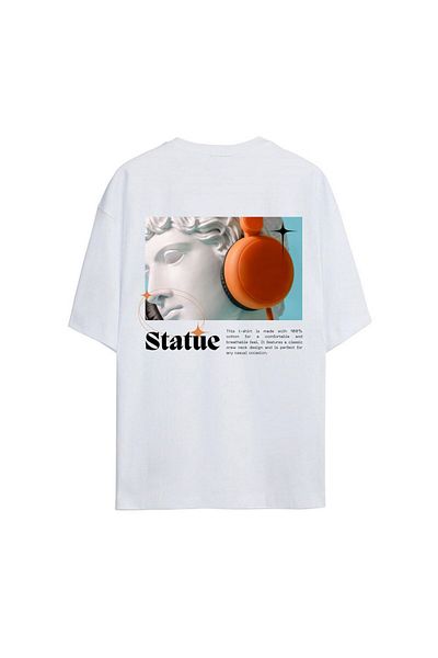 Pisa Art Бяла тениска с овърсайз принт - щампа на статуя, 100% памук