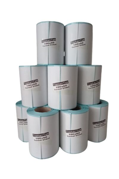 Barkod Etiket Sticker 100x60 Mm Lamine Termal Etiket Toplam 16 Rulo 1 Rulo 500 Adet Etiket