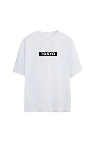 Pisa Art Tokyo - Μπλουζάκι με στάμπα στην πλάτη και μπροστά από λευκό βαμβακερό oversize