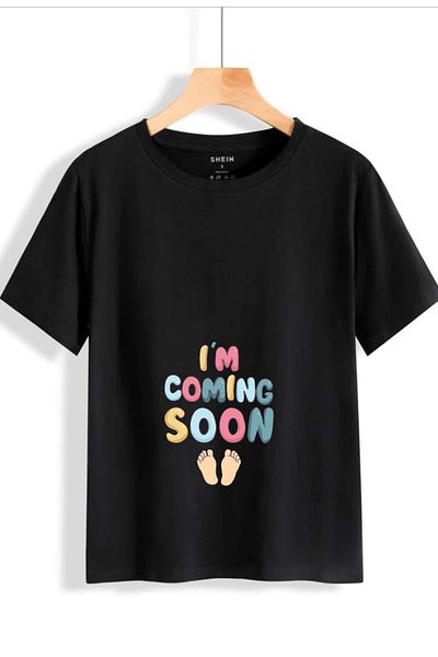 caxis Pregnancy T-shirt - I'm Coming Soon Printed, Oversize Cut