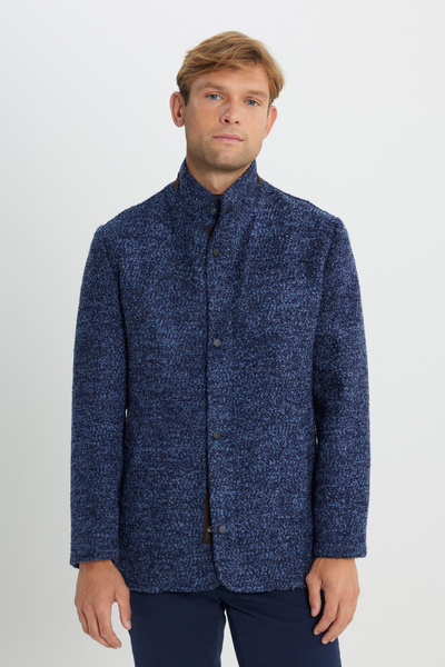 AC&Co / Altınyıldız Classics Ανδρικό - Μάλλινο γιακά Saks με τσέπες στο πλάι Standard Fit παλτό