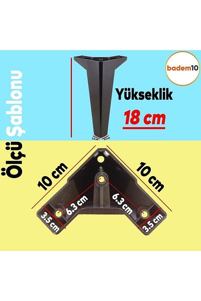 Badem10 Picioare Consola Neagra 18 Cm - Mobilier de lux Sedir Canapea Unitate TV Picioare Fotoliu 4 Bucati
