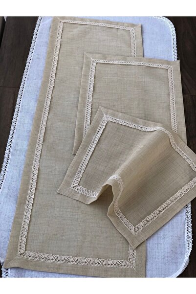 İpekce kanavice 3 Parça Güpürlü Işlemelik Oda Takımı