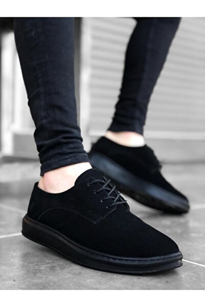 BOA BA0003 Bağcıklı Süet Klasik Siyah Yüksek Taban Casual Erkek Ayakkabı