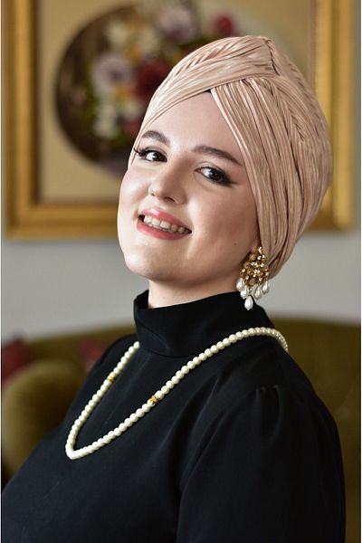 ARTİZİA Pleat fabric love knot stylish no-padding islamic cap, ready-made wrap, ready-made turban