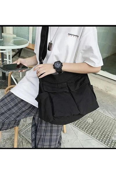 Touz Geantă Messenger Vintage Unisex Cargo Pocket Mare Neagră