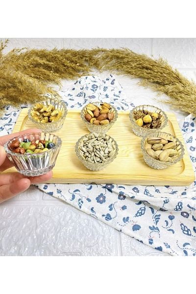 DİBA AVM Mini Glass Jam Bowl and Coffee Bowl, Sauce Bowl, Presentation Box, Mini Set of 6, Transparent Color