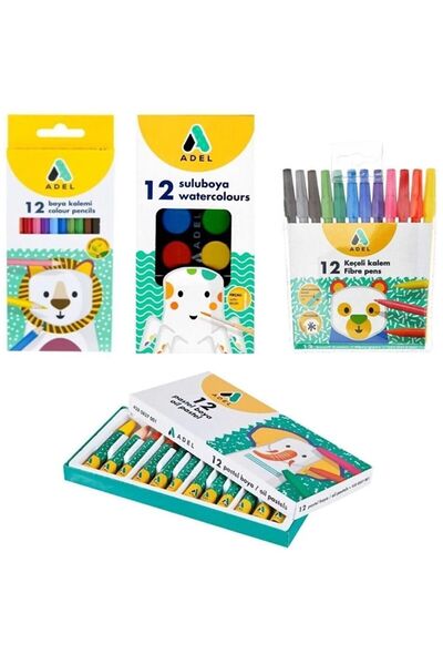 Adel BOYAMA SETİ KURU BOYA 12 Lİ SULU BOYA 12Lİ PASTEL BOYA 12 Lİ KEÇELİ BOYA...