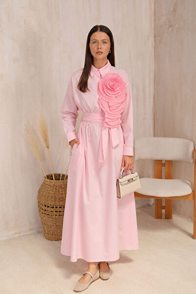 Melike Tatar فستان بوبلين 32-2105 - زهور بودرة