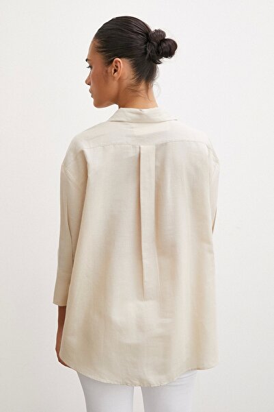 Never more Πουκάμισο με σκίσιμο μανίκι σε μπεζ χρώμα