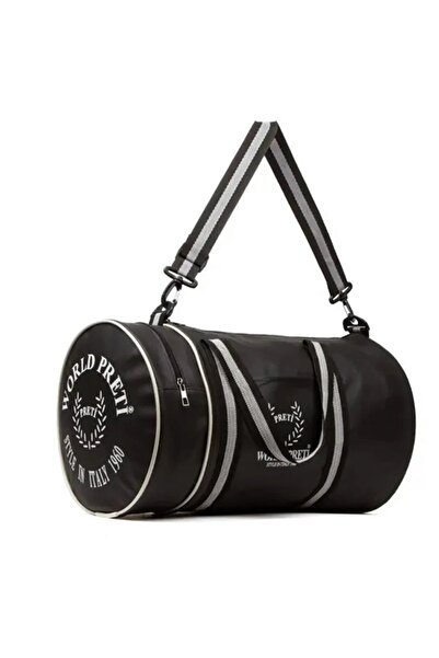 woys Cylinder Bag Sports Fitness Black Leather Bag with Shoulder Strap