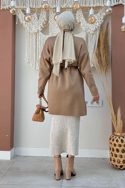 Bym Fashion Ζακέτα πλεκτό βιζόν - Πλεκτό με ζώνη μέσης και λεπτομέρεια τσέπης 12038