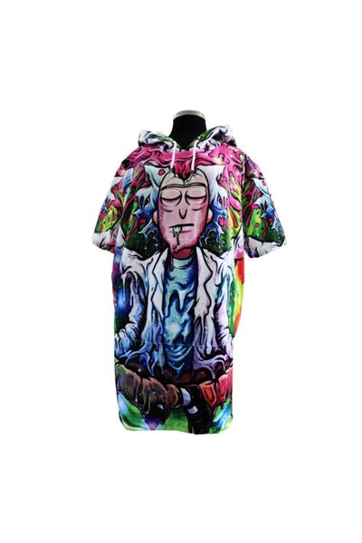 Unisex Dijital Baskılı Mikrofiber Havlu Poncho Rick&Morty Panço Kapüşonlu Kanguru Cepli