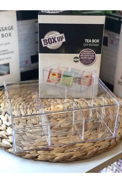 Eviniz İçin Herşey Transparent 6-Compartment Tea Box with Lid Jewelry Box Buckle Box Organizer