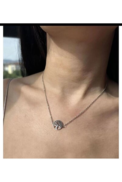 Aylish Bijuteri Tree of Life Silver and Steel Necklace