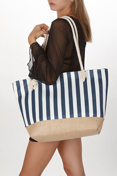 GreandBags Kadın Plaj Çantası Hasır Jüt Kumaş Çanta El Ve Omuz Çantası Piknik...