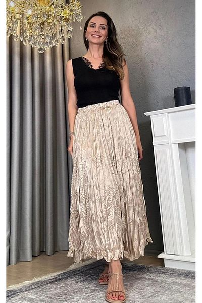 PADOVA Luxury Satin Skirt - Wrinkled Design