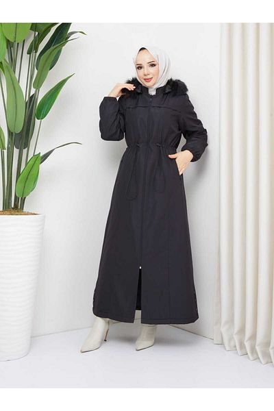 ZEWAHİR FASHİON FULL SIZE ETEGI SPORTS AND ELEGANT COAT WITH BUTTONED BONDIT HAT AND SIDE