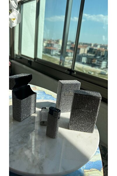 petra accessories Taşlı Sigara Kutusu Çakmaklı