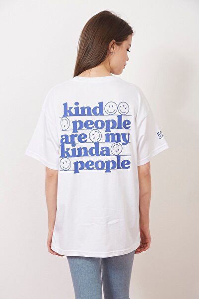 Eazy Co Tricou cu mânecă scurtă cu imprimeu supradimensionat unisex Eazy White Kind People