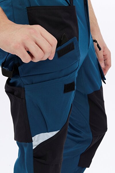 Uniprom İş Pantolonu Madrid Model 10 Cepli Full Likralı Diz Destekli İndigo