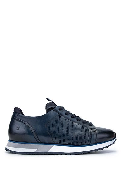 Tamer Tanca Navy Blue Genuine Leather Men's Sneakers - Sports Shoes