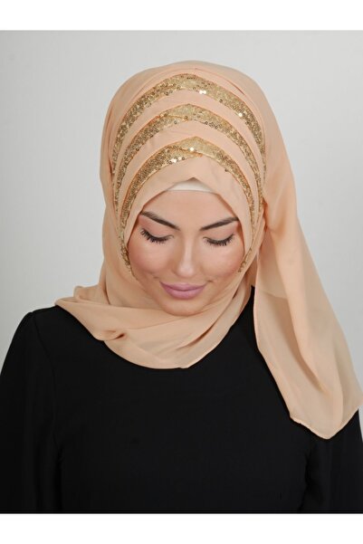 Yasmin S'H'E Payetli Modern Hazır Türban Gold Renk