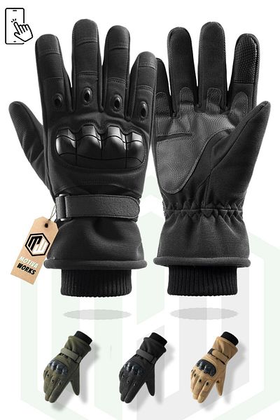 Motiva Cold Weather Tactical Gloves Black with Furry Inside Wrist Elastics Protected Military Airsoft Motorcycle
