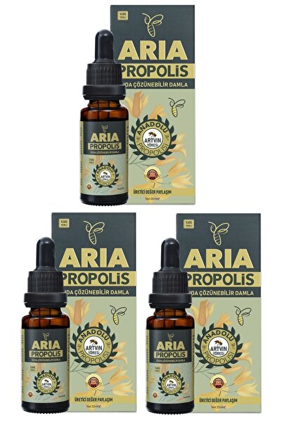 ARIA Propolis 3 Adet Yetişkinler Için Suda Çözünebilir Normal Değerde Propolis Damla %12 - 3x20ml
