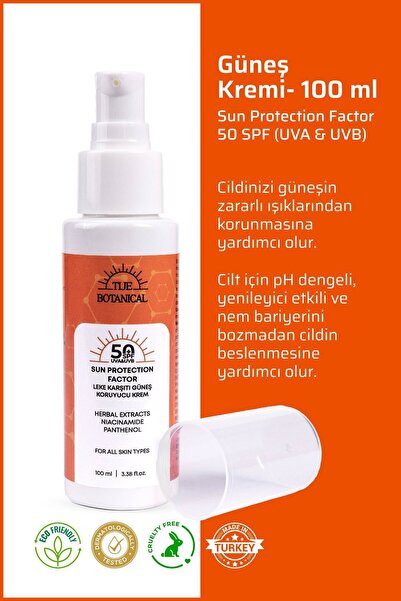TİJE BOTANİCAL Güneş Kremi- 100 ml - Sun Protection Factor 50 SPF (UVA & UVB)