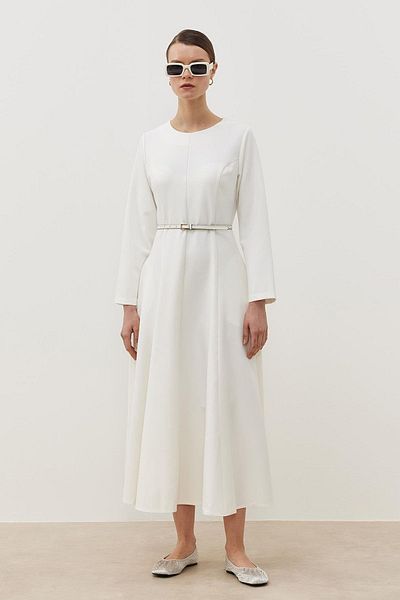 Tailors Room Ecru Colored Flared Flared Dress