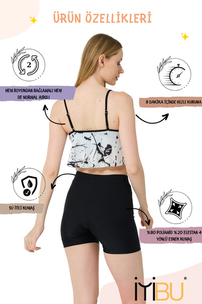 İYİBU 2 Pieces Ruffle Swimsuits - Both Halter Neck and Suspender Shorts