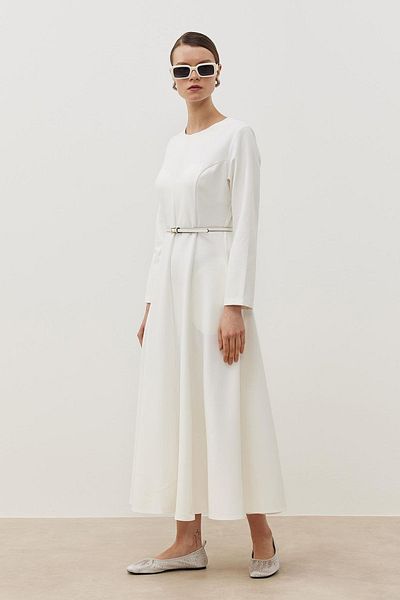 Tailors Room Ecru Colored Flared Flared Dress