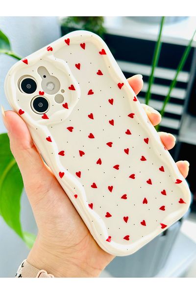 Go Aksesuar حافظة بتصميم مطبوع عليها قلوب حمراء متوافقة مع هاتف iPhone 12 و12 Pro