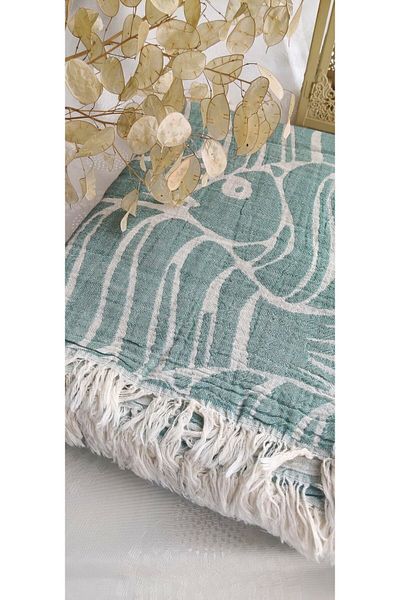 A.Z.H. PĂSTĂ DE BUMBAC ORGANIC CU MODEL DE PEȘTE 185X230CM (OEKO-TEX ®   CERTIFICAT STANDARD 100)