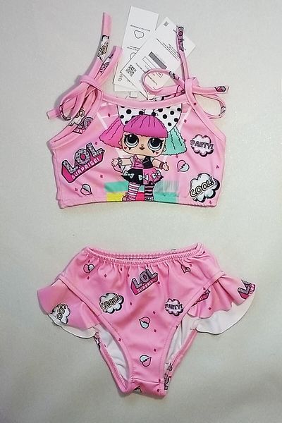 uz shop New Season Cartoon Character Patterned Girl's Bikini Set with Frill Bag Accessories (3 Pieces)