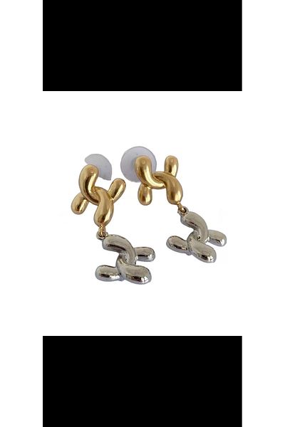 Aylish Bijuteri H Model Pendent Earrings - Gold and Silver