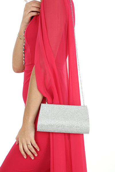 womenacs Stylová stříbrná barva Stone Detailní portfolio večerních šatů se spojkou – zásnubní, henna, svatební taška