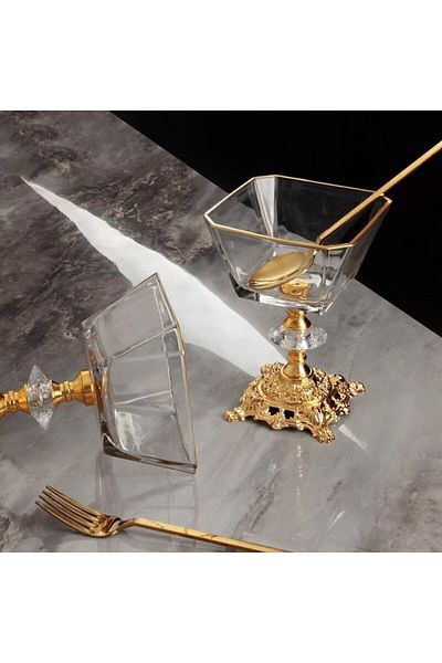 daisyglass Lava Glass Luxury Gold Footed Bowl 6-Piece Magnolia Ice Cream Holder