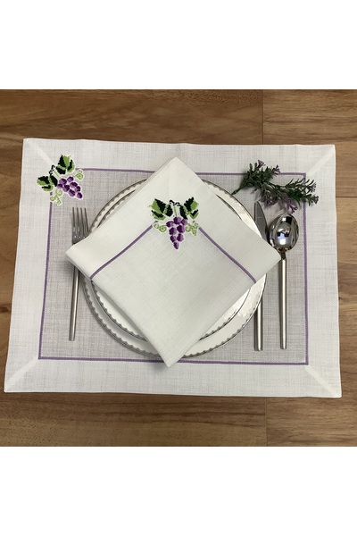 OYA home Kaneviçe Işlemeli Amerikan Servis(6) & Peçete(6) Set - 12 Parça