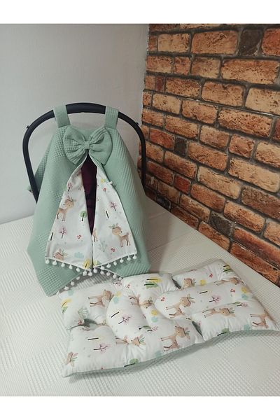 BUSEBABYHOME Green Stroller Cover and Stroller Cushion Set of 2