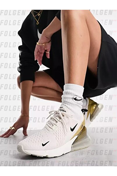 Nike Air Max 270 White and Gold Sneakers - Γυναικεία Casual Sneakers
